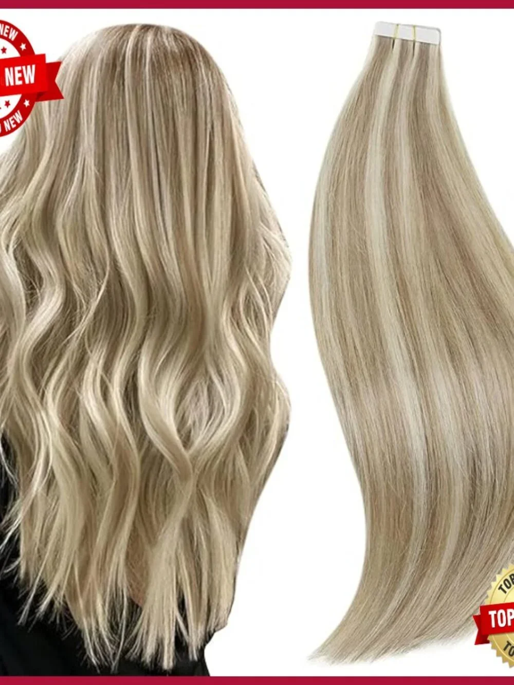 22 Inch Human Hair Tape-In Extensions, 50g 20pcs, Silky Straight